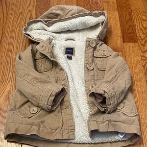 GAP Kids Tan Corduroy Puffer Coat with Hood
